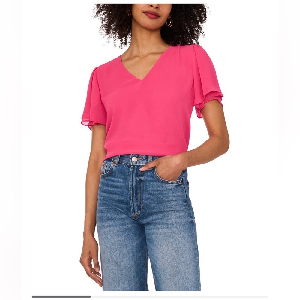 NWT Vince Camuto Women's V-neck Tulip Sleeve Blouse SZ Medium